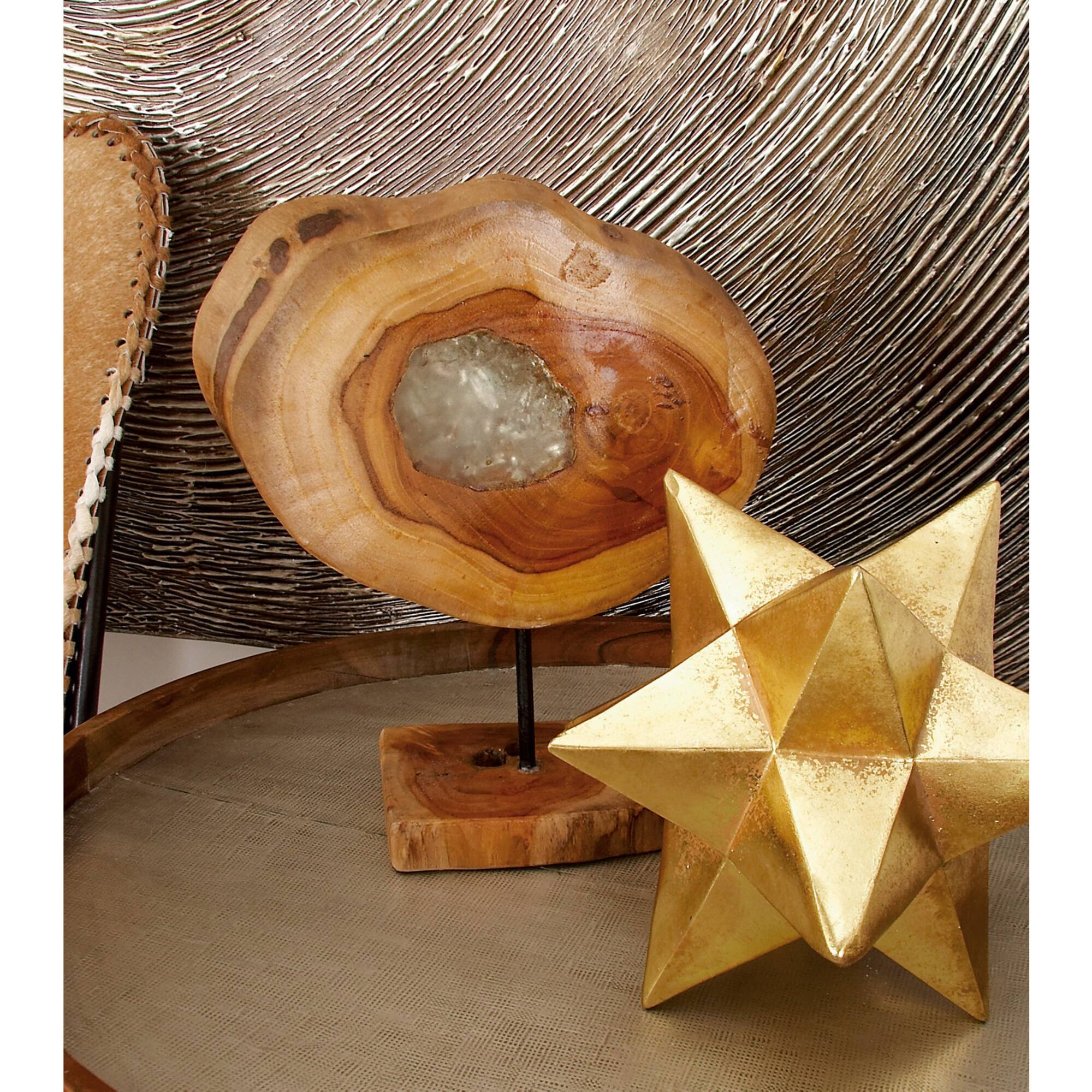 12" Natural Round Brown Teak Wood Log Sculpture